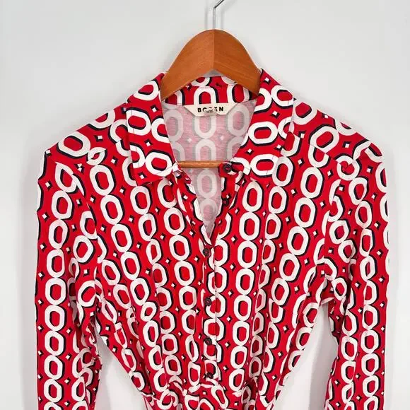 BODEN Laura Jersey Midi Shirt in Red Chain Pattern // 8 - Picture 5 of 13
